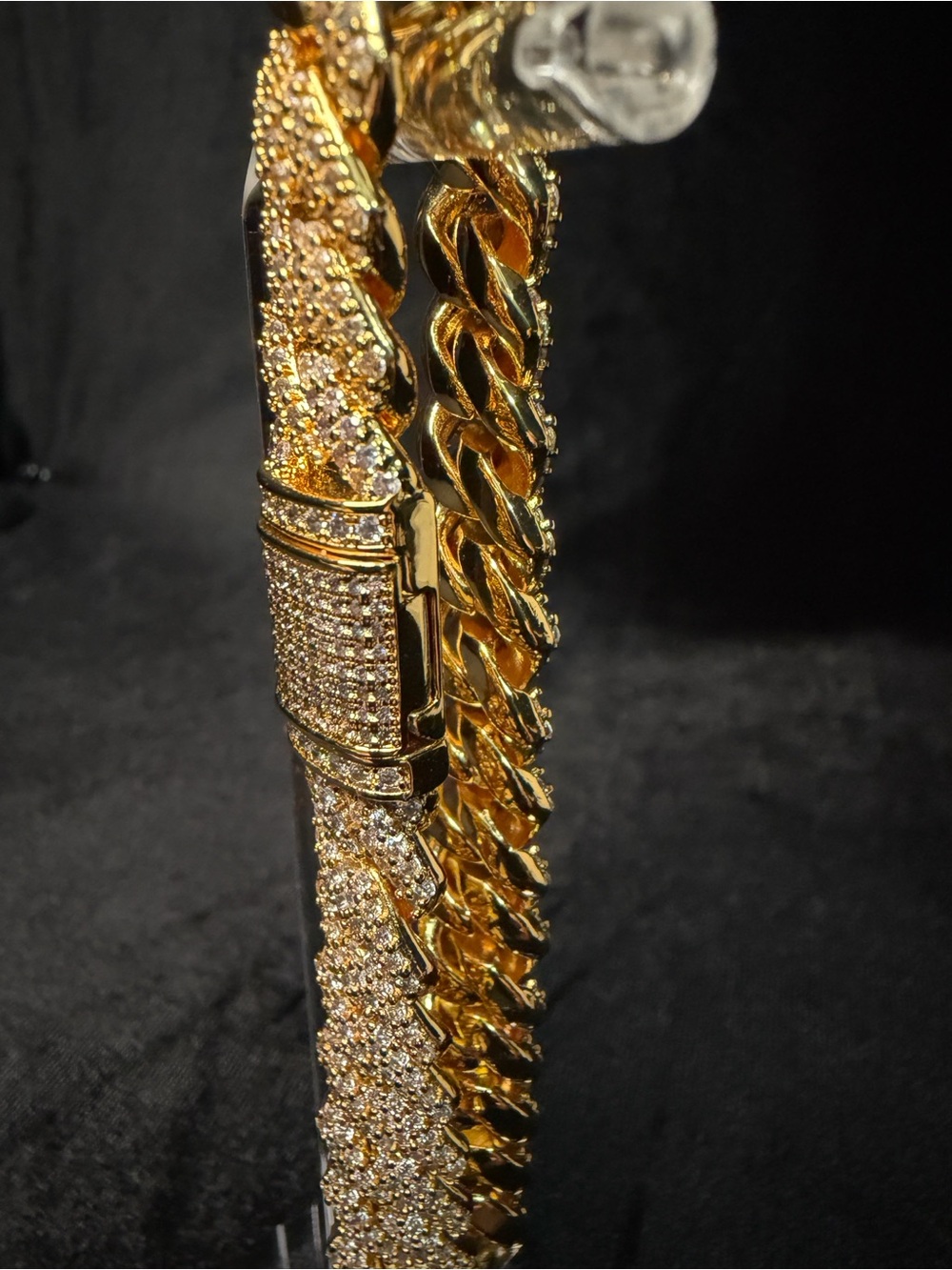 14K Stamped Gold Finish AAA CZ Iced Out Cuban Link 8in 12MM Bracelet Lock Box
